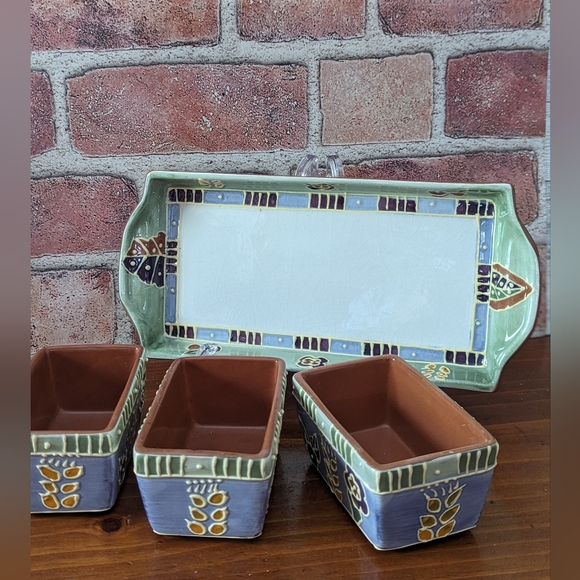 4 piece condiments stoneware serving set - Picture 2 of 7